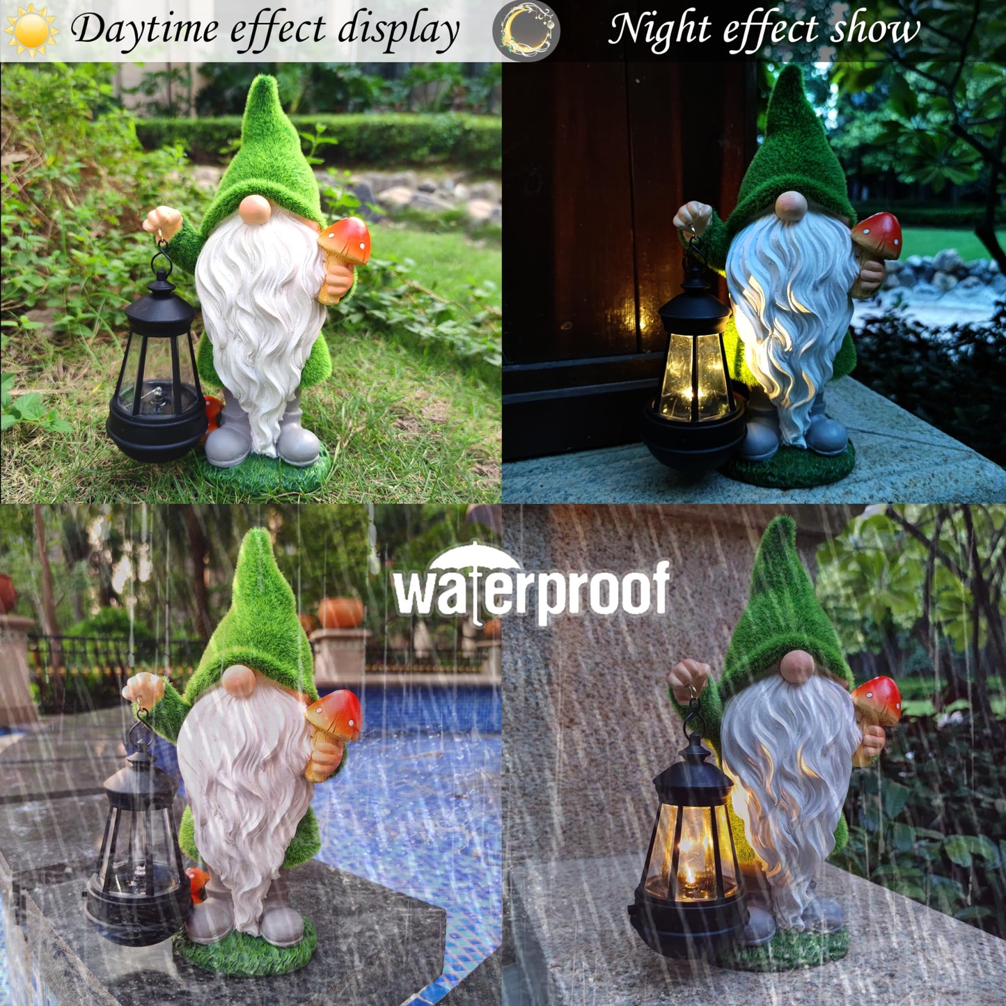 Qobumy Gnomes Solar Garden Statues,Resin Gnome Figurine Decorations Holding Mushroom and Solar Lights Lantern, Outdoor Figurines Lawn Garden Statue Decor Art for Lawn,Yard, Balcony Ornament.