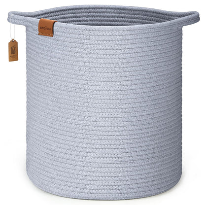 BROVIEW Woven Storage Basket, 56L Tall Laundry Baskets Hamper, 16x18 in Cotton Rope Basket for Toy, Pillows, Clothes, Blanket Basket with Handles for Living Room Bedroom Nursery Grey