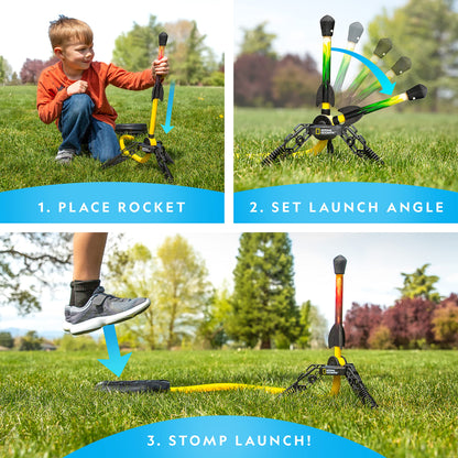 NATIONAL GEOGRAPHIC Air Rocket Toy – Ultimate LED Rocket Launcher for Kids, Stomp and Launch the Light Up, Air Powered, Foam Tipped Rockets up to 100 Feet