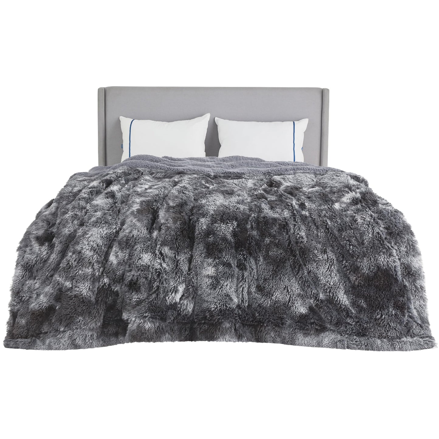 Bedsure GentleSoft Fluffy Sherpa Fleece Faux Fur Blankets Queen Size for Bed, Bedroom Decor Winter Bedding Thick Warm Full Queen Blankets, Fuzzy Plush Soft Heavy Mink Cozy Gifts, Tie Dye Grey, 90x90