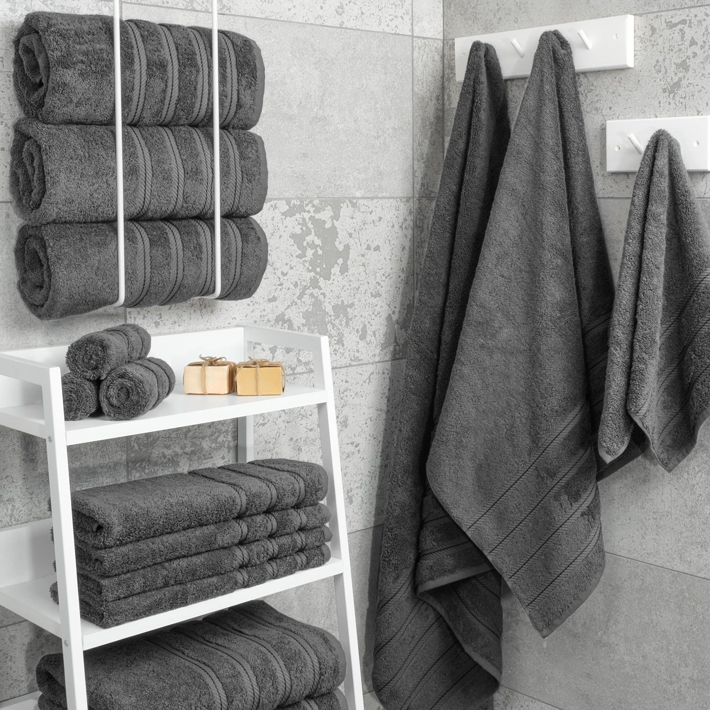 American Soft Linen Luxury 4 Piece Bath Towel Set, 100% Cotton Turkish Bath Towels for Bathroom, 27x54 in Large Bathroom Shower Towels, Dark Gray Bath Towels