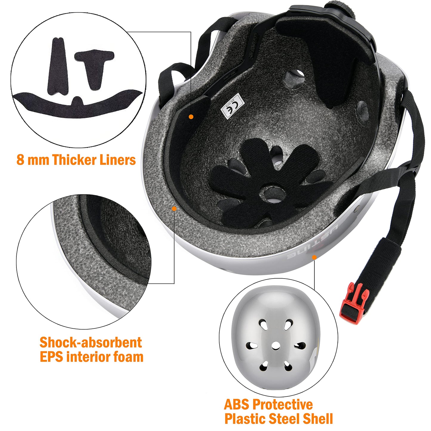 USTINE Skateboard Helmet, Bike Helmet, Adjustable and Multi-Sport for Boys Girls Toddler Youth Adults Multi-Sports Scooter Roller Skate Inline Skating Cycling Rollerblading