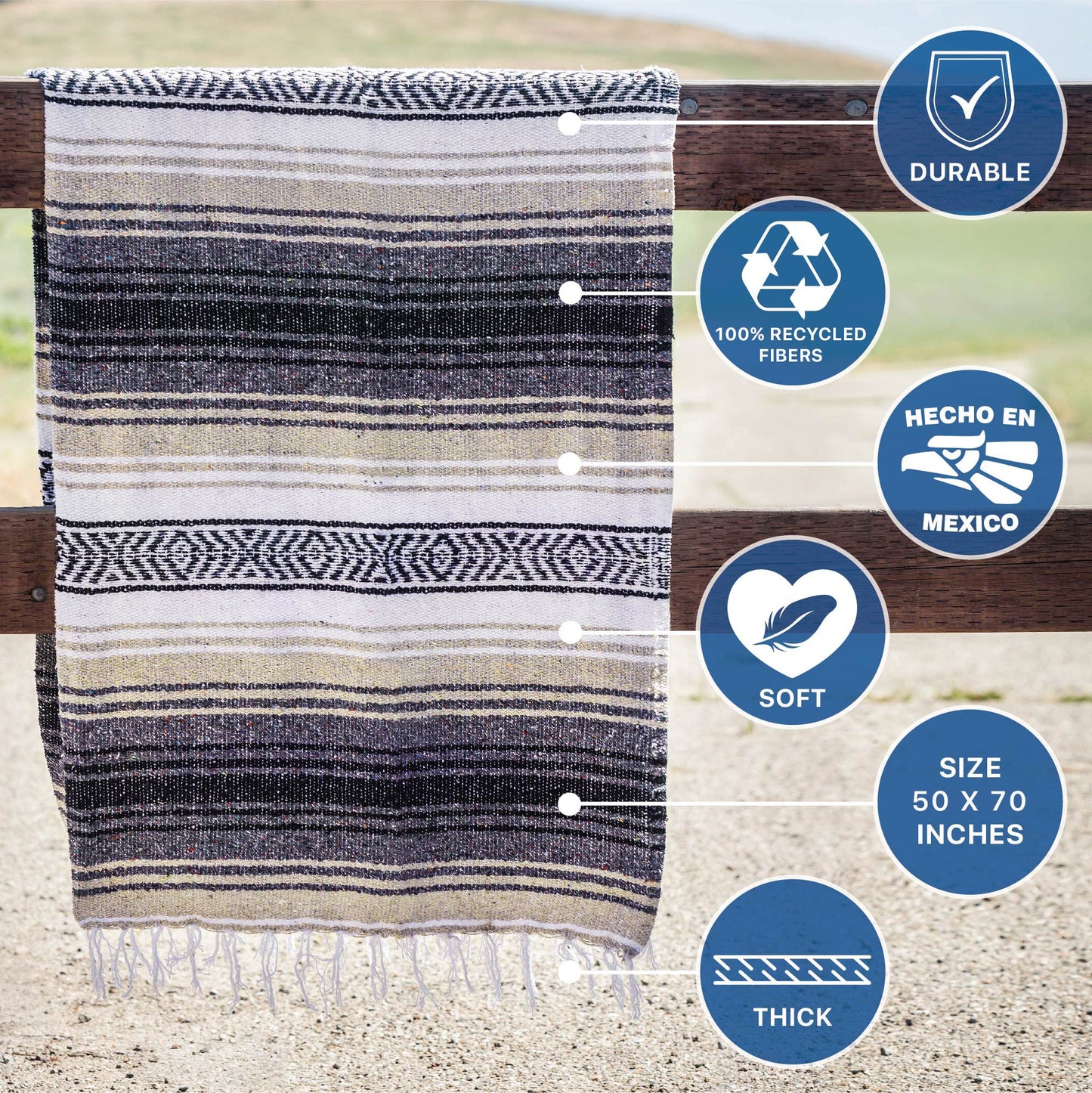 Benevolence LA Authentic Handwoven Mexican Blanket, Yoga Blanket - Perfect Outdoor Picnic Blanket, Camping Blanket, Equestrian Saddle Blanket, Serape Blanket 50x70 inches - Pack of 1