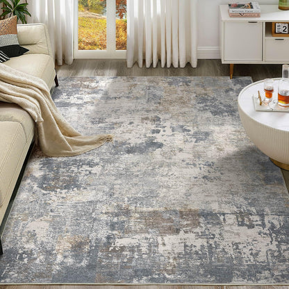 UERMEI 9x12 Area Rug Living Room Rugs - Washable Neutral Modern Abstract Soft Thin Large Rug Indoor Floor No Slip Rug Carpet for Bedroom Under Dining Table Home Office Decor - Blue Grey