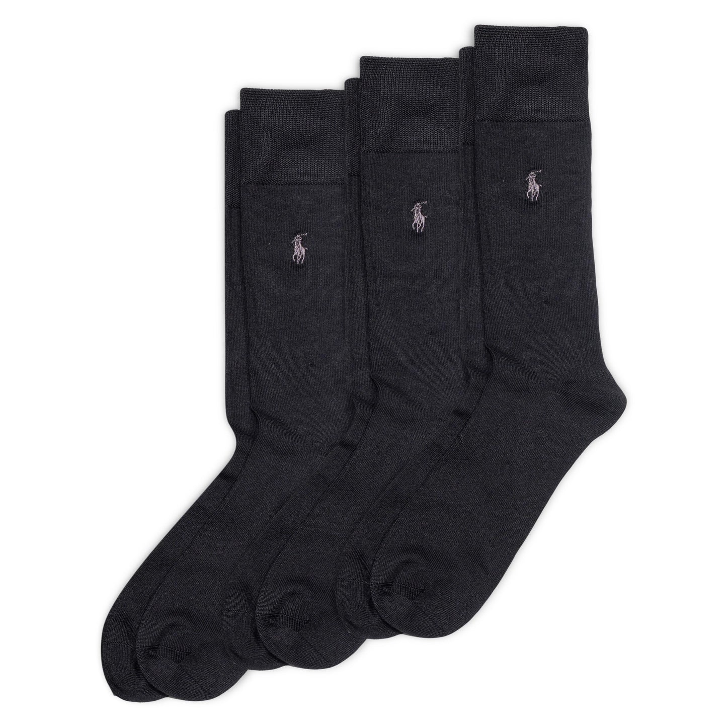 POLO RALPH LAUREN Mens Dress Crew Socks - 3 Pair Pack Heel-toe Reinforcement Supersoft Flat, Black, 12-17 US
