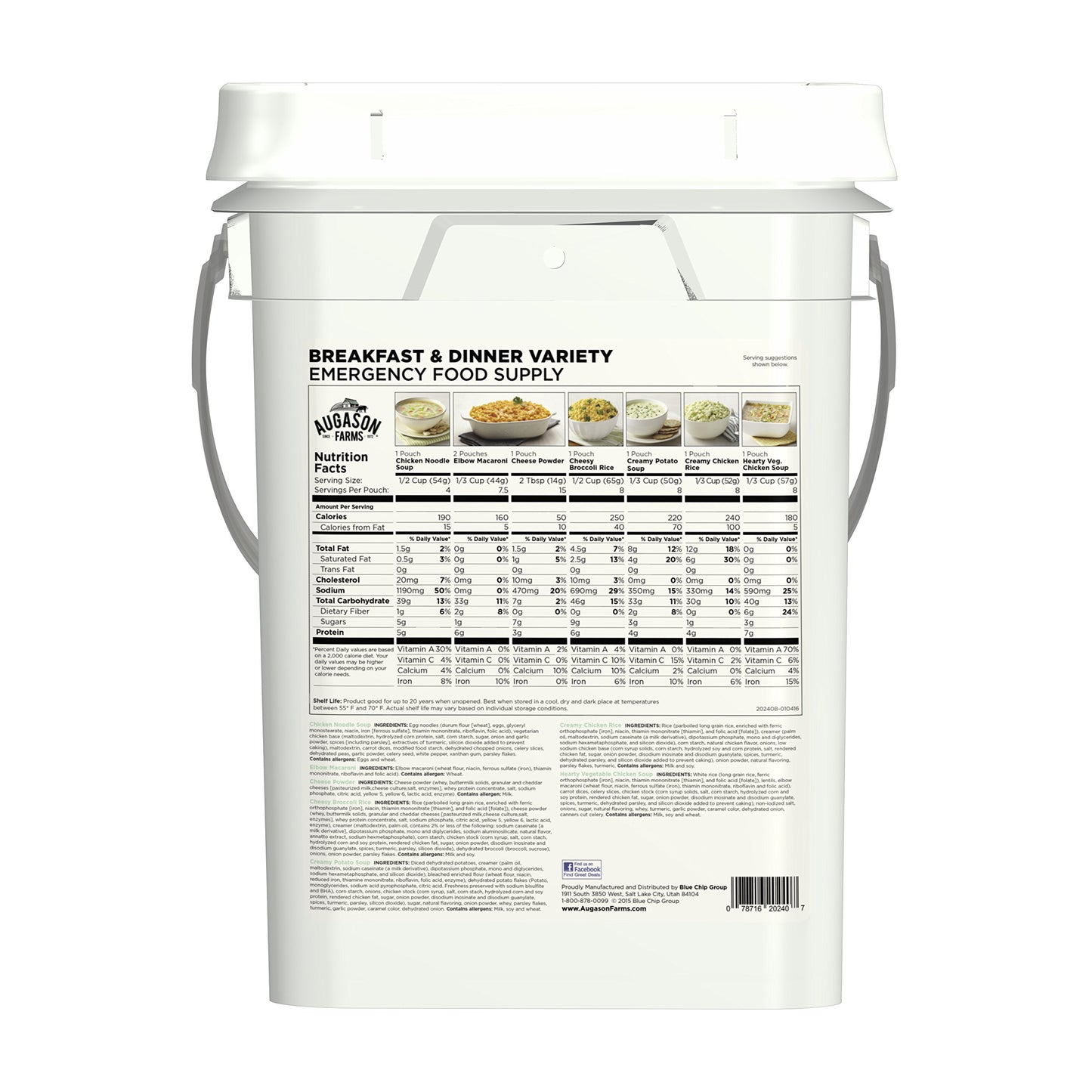 Augason Farms Breakfast and Dinner Variety Pail Emergency Food Supply Everyday Meals 4 Gallon Pail