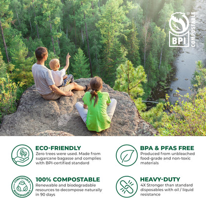 Freshware Clamshell Food Containers with Lids [9x6 50-Pack] Disposable To Go Containers, Biodegradable Sugarcane To Go Boxes - Paper Container - Microwave & Freezer Safe, Stackable