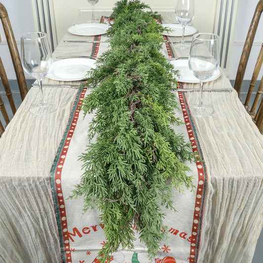 Artgar 6 Ft Christmas Cedar Garland - Realistic Greenery Cypress Garlands - Real Touch Artificial Pine Garland Christmas Decorations for Outdoor Home Dining Table Mantel Stair Porch Winter Xmas Decor