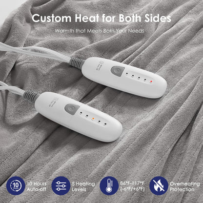 Heated Blanket Queen Size Electric Blanket 84''X90'' - Soft Plush Premium Flannel with Dual Controllers, 5 Heating Level & 10 Hour Auto Off, ETL & FCC Certified, Warm Gifts for Grandma, Grey