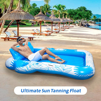 Inflatable Pool Lounger Float for Adults - 70" x 60" JIANYHW X-Large Beach Sun Tan Tub Pool Lounge Raft Sunbathing Pool Floaties with 2 Food/Drink Holder, Blow Up Tanning Pool Bed Floating Mat