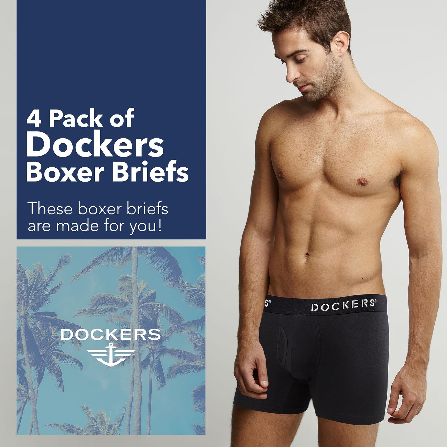 DOCKERS Men's Underwear Cotton Stretch Boxer Briefs for Men Pack of 4