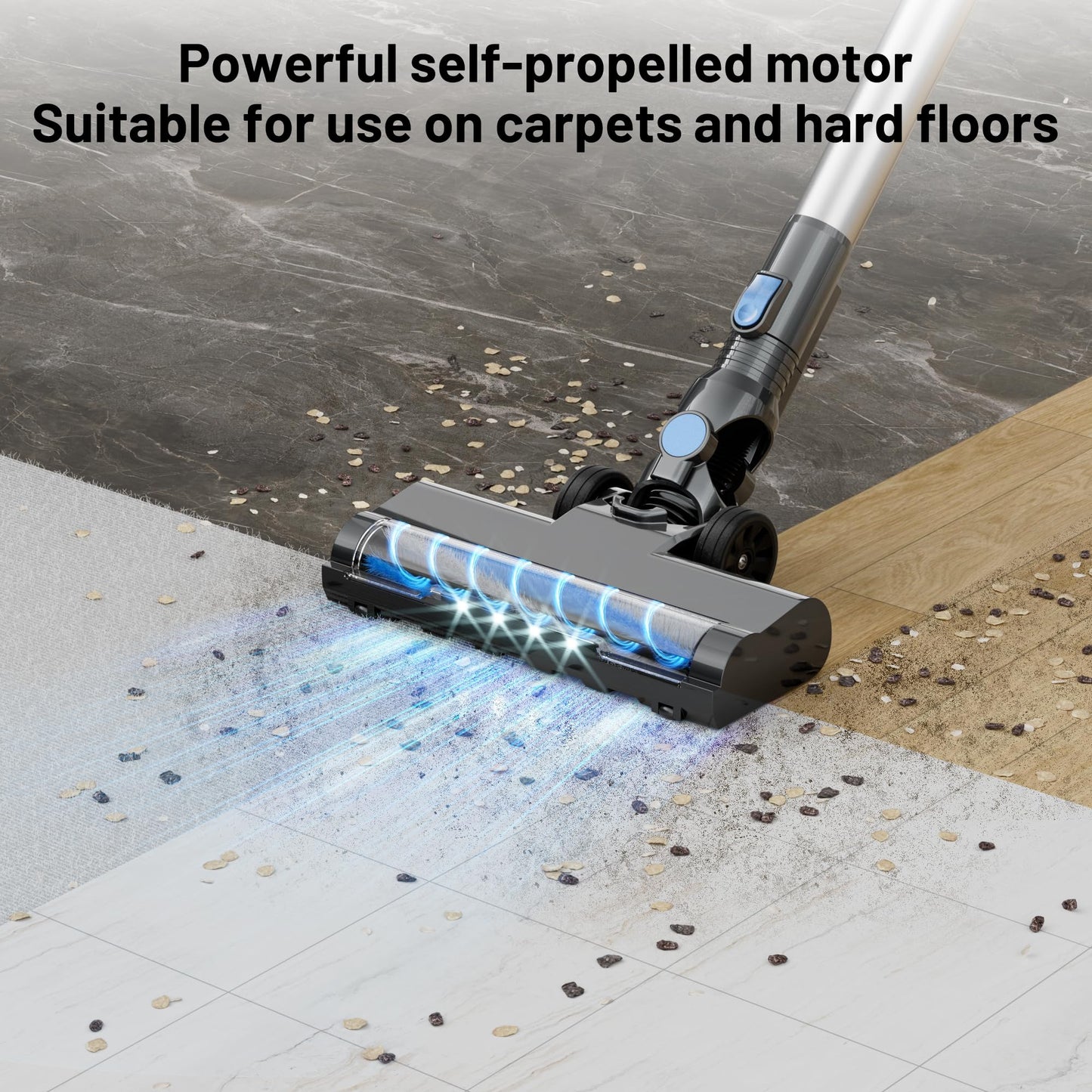 Cordless Vacuum Cleaner with Self-Standing, LED Screen Stick Vacuum Cleaners for Home, Lightweight Powerful Suction Vacuum, 6-in-1 Rechargeable Vacuum for Carpets, Pet Hair, Hardwood Floors