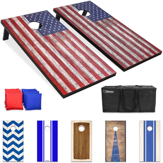 GoSports Classic Cornhole Set – Includes 8 Bean Bags, Travel Case and Game Rules (Choice of style)