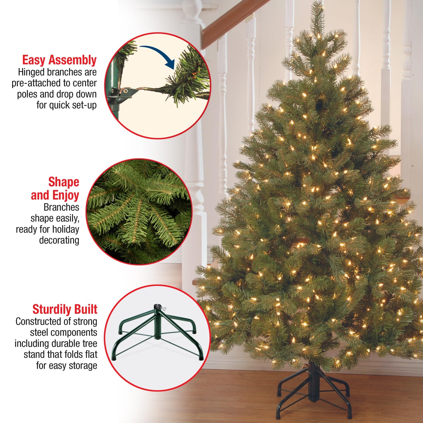 National Tree Company 4.5 ft Pre-Lit Downswept Douglas Fir Artificial Christmas Tree, 450 Clear Lights, 525 Tips, Includes Stand, Green