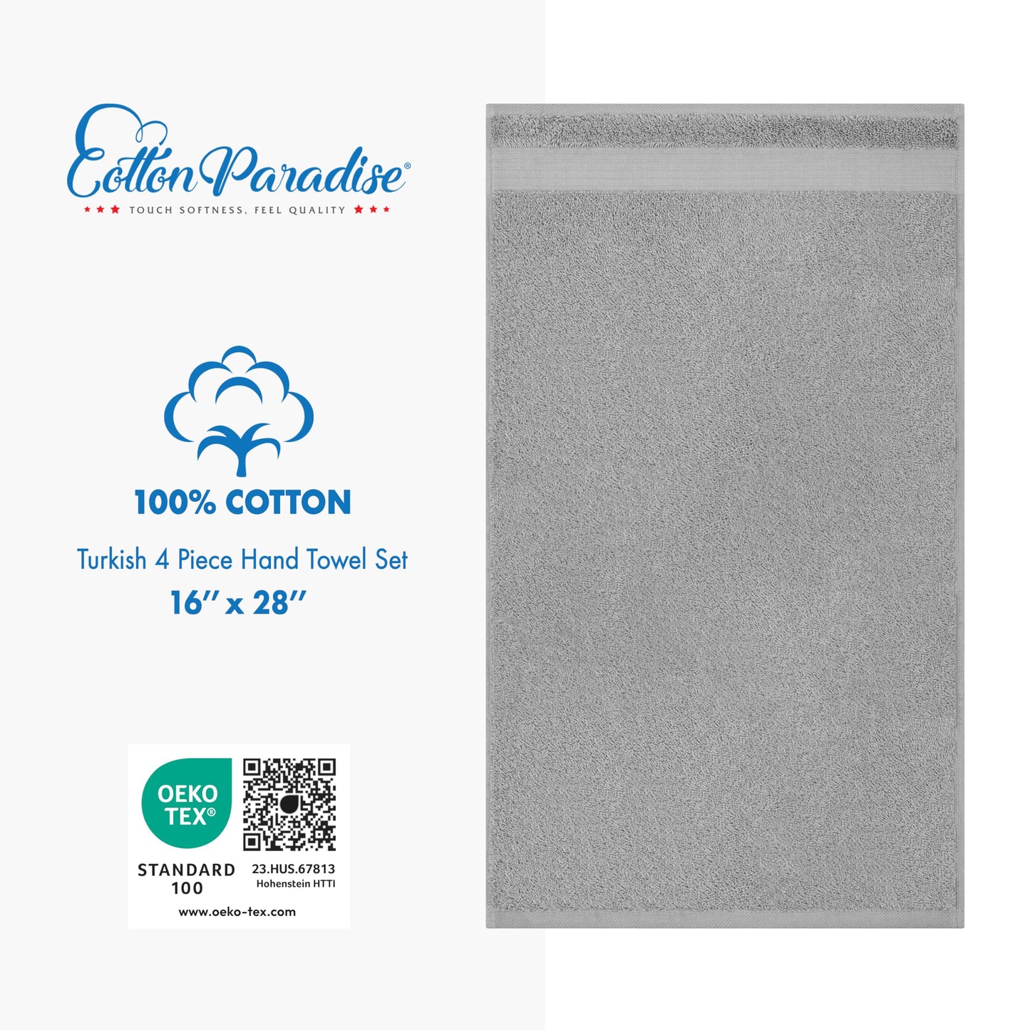 Cotton Paradise Hand Towels for Bathroom, 100% Cotton Turkish 4 Piece Hand Towel Set, Soft Absorbent Face Towels Clearance Set, Light Gray Hand Towels