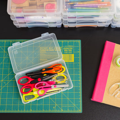 IRIS USA Pencil Case Box Storage Container for Organizing with Snap Lid, 10-Pack, Big Capacity Stackable Plastic Pen Pouch for Craft Hobby Art Supplies Journaling Stationery Sticker, Clear, Medium