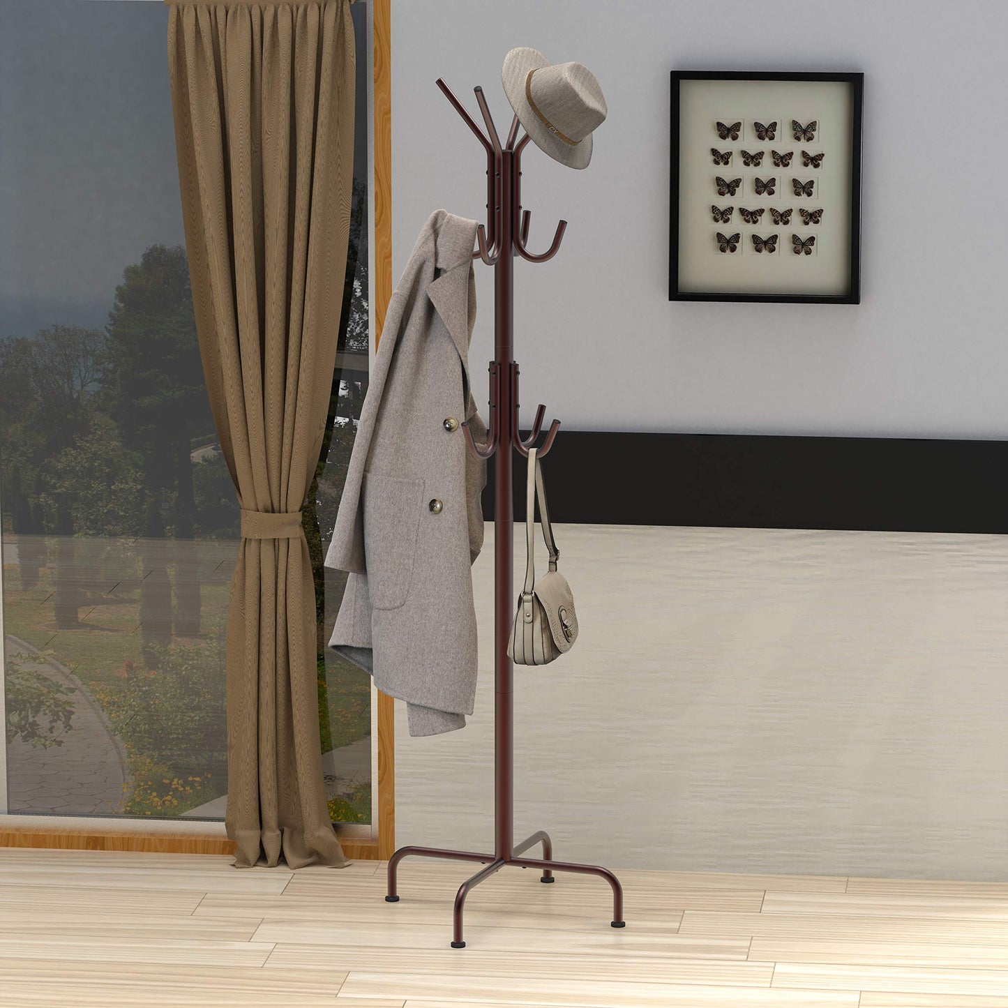 Simple Houseware Standing Coat and Hat Hanger Organizer Rack, Bronze