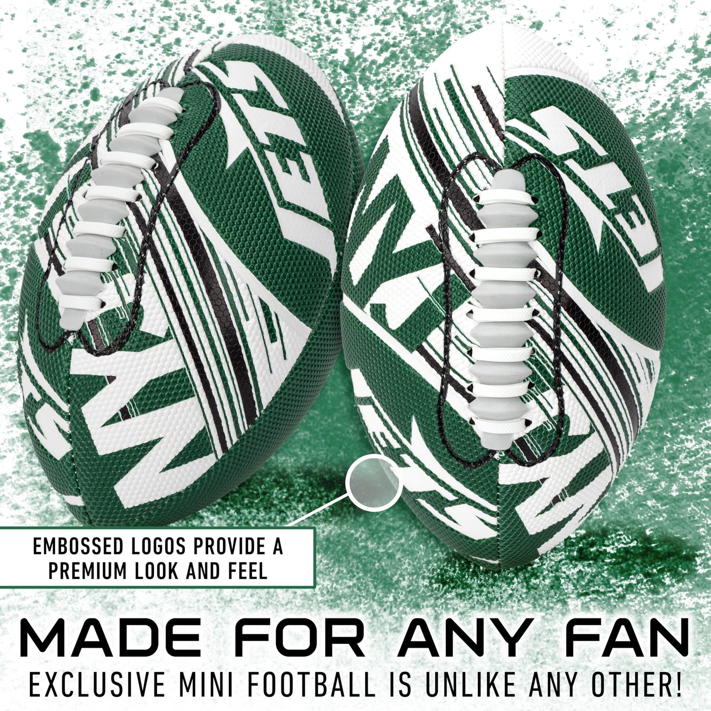 Franklin Sports NFL New York Jets Football - Youth Mini Football - 8.5" Junior Size Ball - SPACELACE Easy Grip Texture- Perfect for Kids