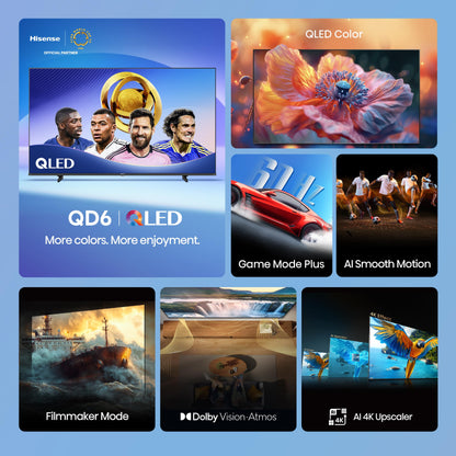Hisense 55" Class QD6 Series (55QD6QF, 2025 Model) QLED 4K UHD Smart Fire TV, Voice Remote with Alexa, Dolby Vision, Dolby Atmos, Motion Rate 120, HDR 10+, Game Mode Plus, MEMC, VRR, ALLM
