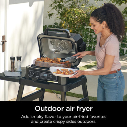 Ninja, Woodfire Pro XL Outdoor Grill & Smoker, Thermometer, 4-in-1 Master Grill, BBQ Smoker, Outdoor Air Fryer, Bake, Portable, Electric Grill, Dark Grey, OG850