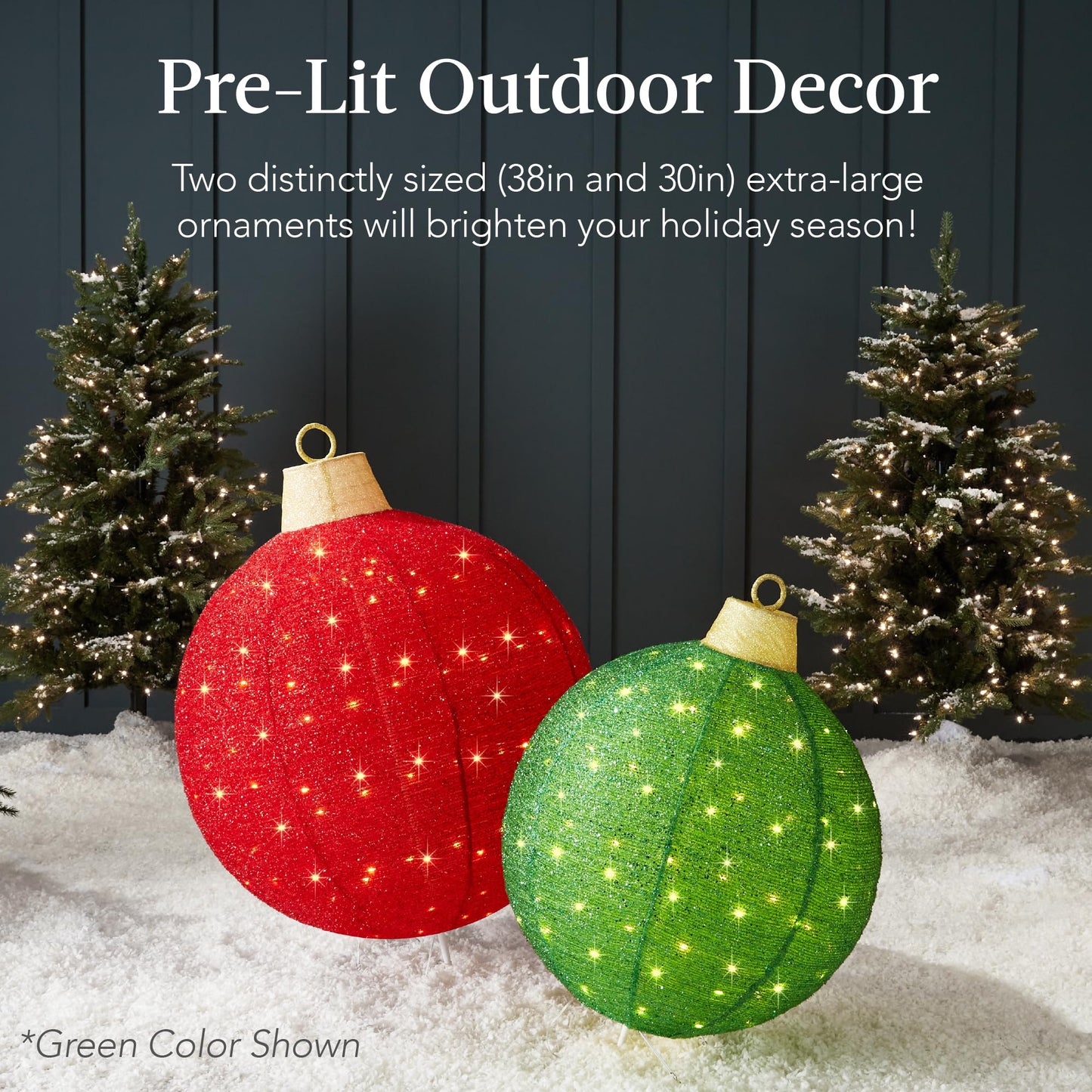 Best Choice Products 2pc Lighted Pop-Up Outdoor Christmas Ornament Set, Holiday Ball Decoration w/ 180 LED Lights, 8 Light Functions - Red/Gold