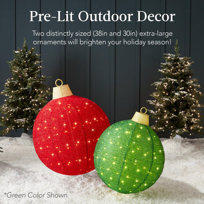 Best Choice Products 2pc Lighted Pop-Up Outdoor Christmas Ornament Set, Holiday Ball Decoration w/ 180 LED Lights, 8 Light Functions - Red/Gold