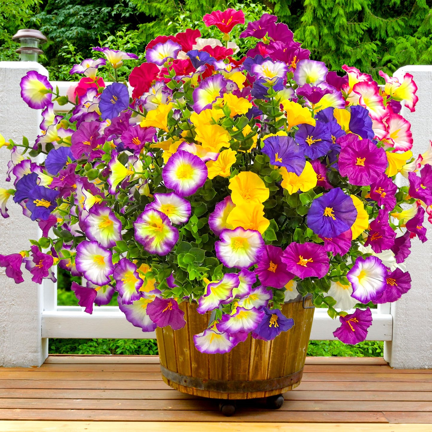 TSTWETO Artificial Faux Flowers for Outdoors, 12 Bundles Artificial Plants Outdoor UV Resistant, Fake Morning Glory Silk Flowers for Outside Planter Porch Patio Yard