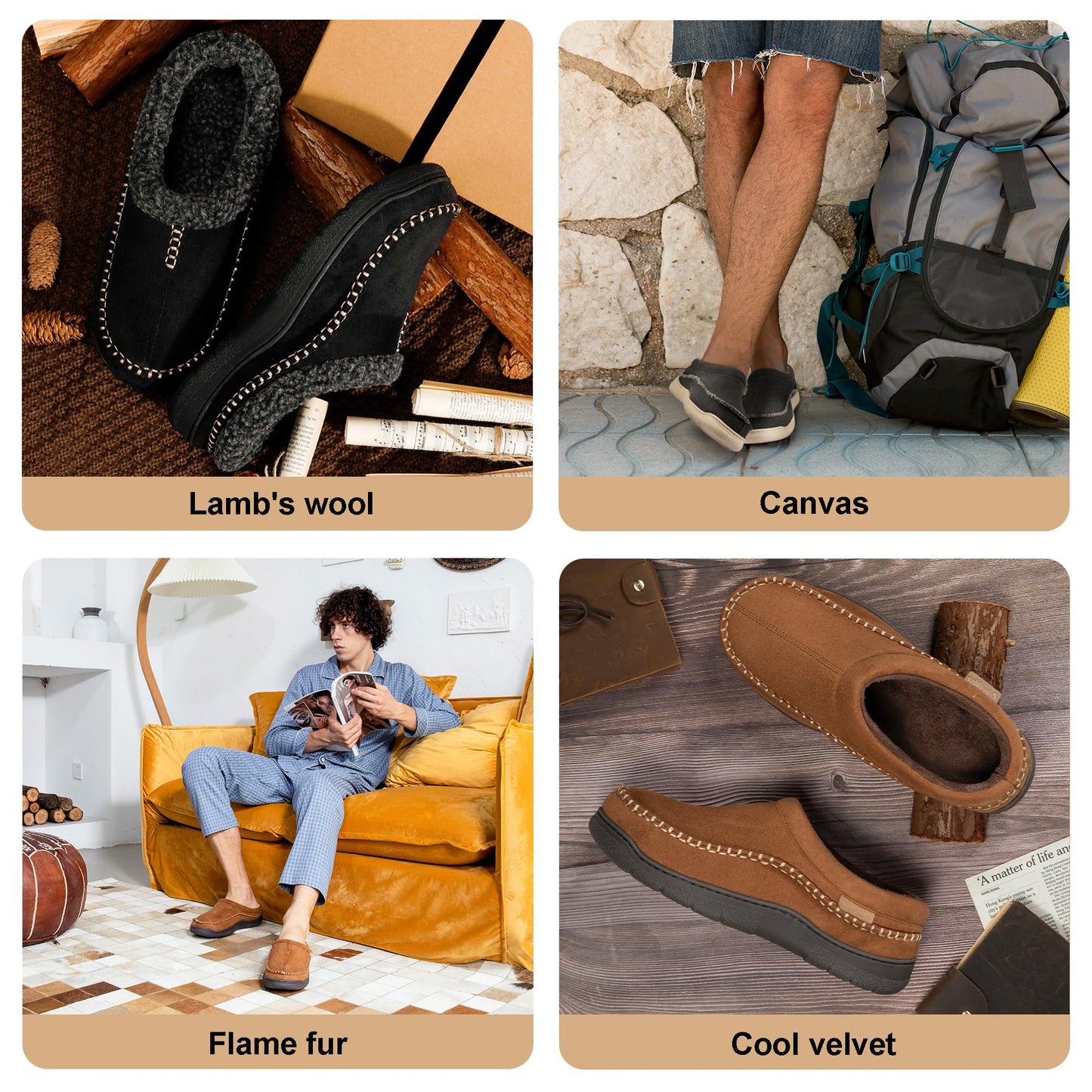 Zigzagger Men's Slip On Moccasin Slippers, Indoor/Outdoor Warm Fuzzy Comfy House Shoes, Fluffy Wide Loafer Slippers,Coffee, 10.5 D(M) US