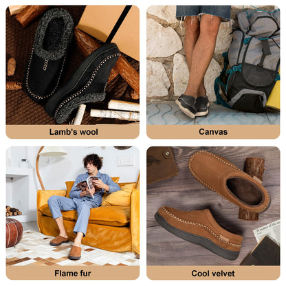 Zigzagger Men's Slip On Moccasin Slippers, Indoor/Outdoor Warm Fuzzy Comfy House Shoes, Fluffy Wide Loafer Slippers,Coffee, 10.5 D(M) US