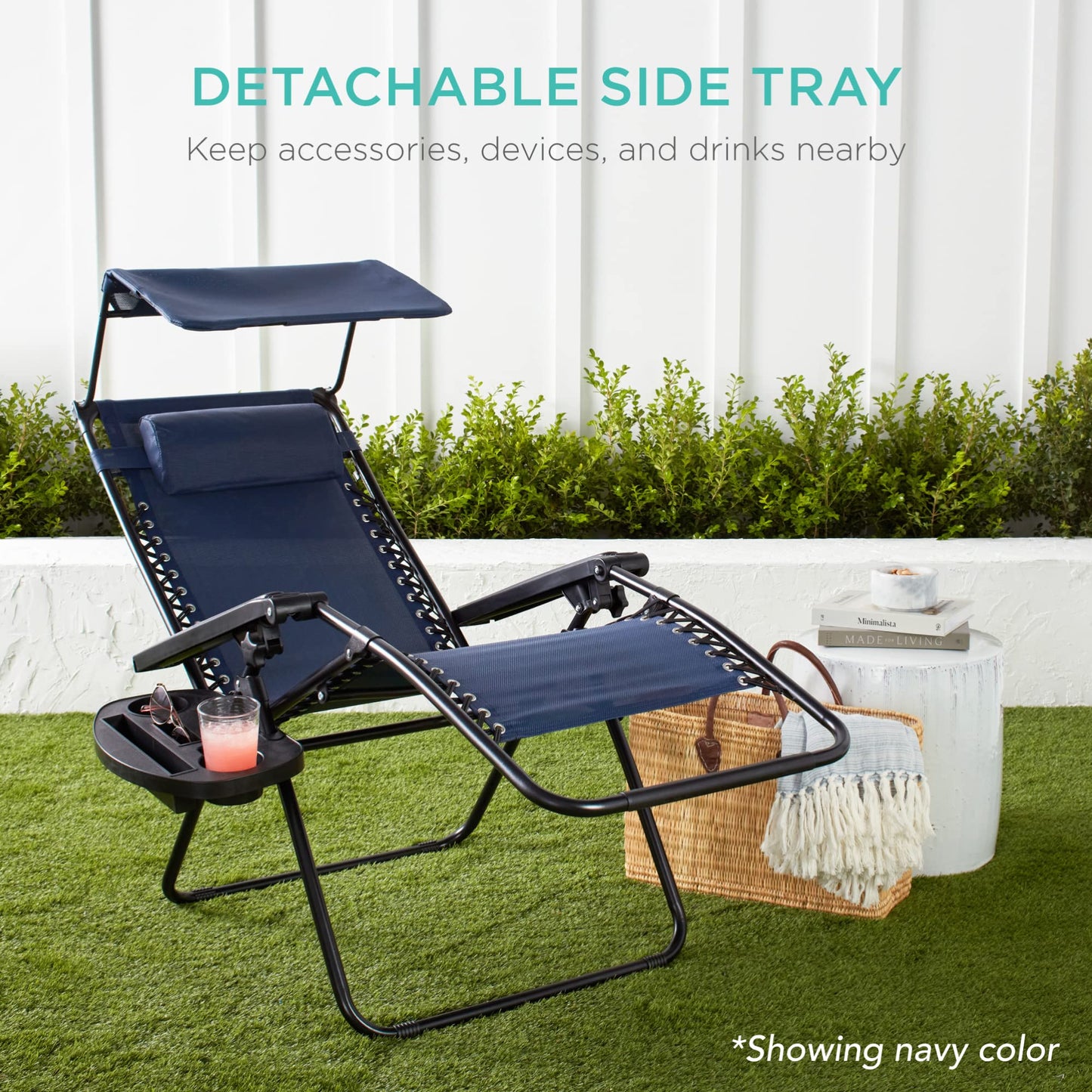 Best Choice Products Folding Zero Gravity Outdoor Recliner Patio Lounge Chair w/Adjustable Canopy Shade, Headrest, Side Accessory Tray, Textilene Mesh - Mint