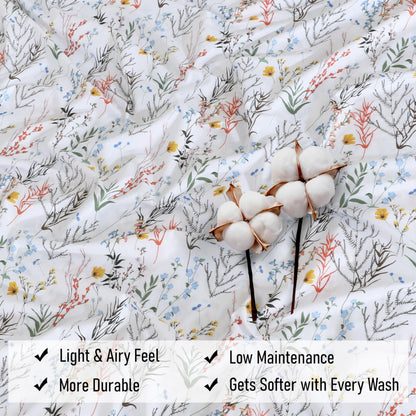RUVANTI 100% Cotton Sheets – Queen Size Percale Bedding, Cooling & Breathable Floral Design, Durable with a Crisp, Soft & Comfortable Feel, 16" Deep Pocket, 4-Piece Set, Aroma
