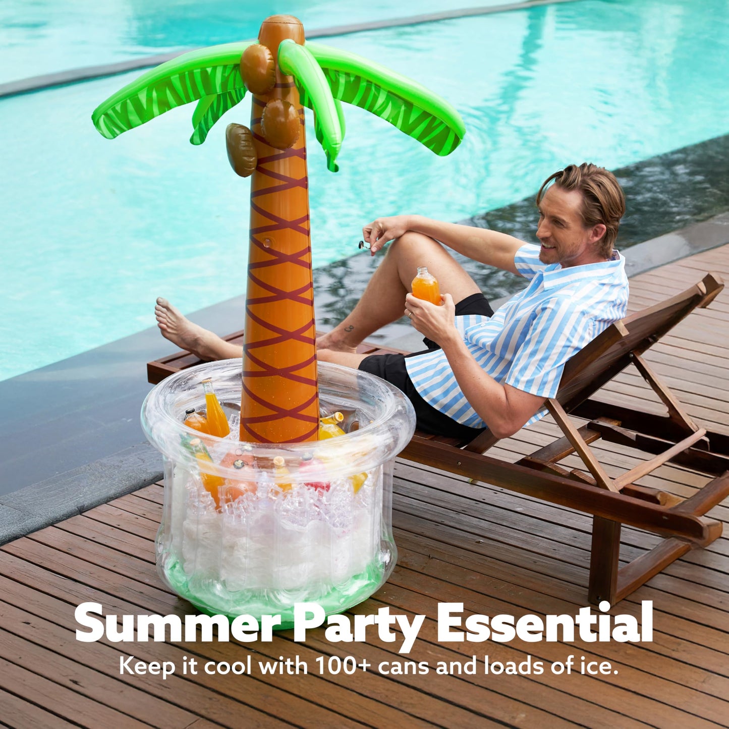 JOYIN 60" Inflatable Palm Tree Cooler, Beach Theme Decor, Pool Party Decorations, Luau Hawaiian Birthday Party Supplies, Ocean Jungle Tropical Themed Summer Outdoor Drink Cooler