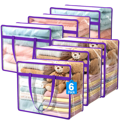 Budding Joy 6 Pack Clear Zippered Storage Bags for Clothes,40L Closet Organizers and Storage Containers Vinyl Moving Bag for Bedding, Linen, Blankets, Comforters, Clothing & Toys