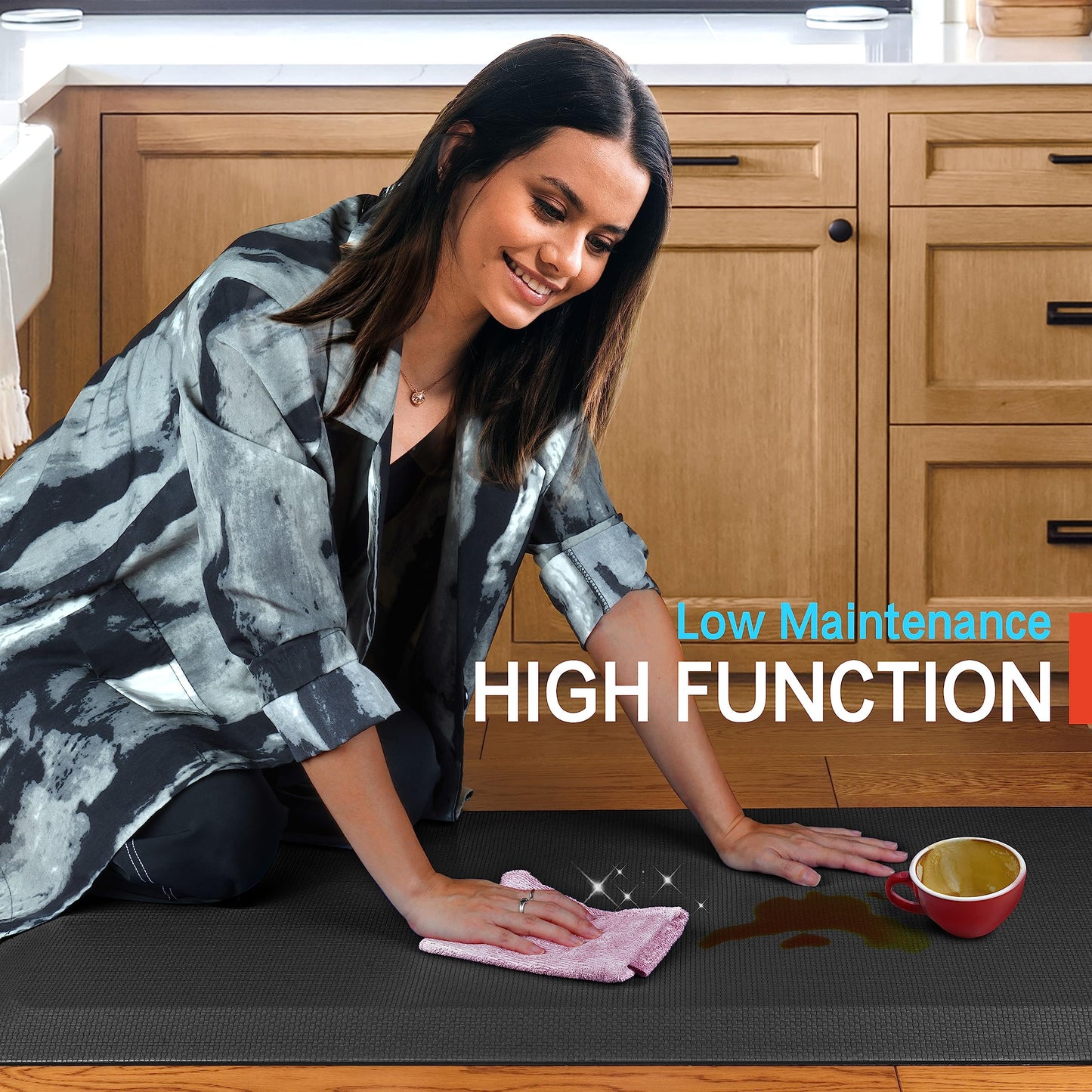 Anti Fatigue Mat Kitchen Floor Mat, FEATOL Standing Desk Mat Foam Cushioned Anti Fatigue Mats Comfort Standing Pad 9/10 Inch Thick (Black, 20x32x9/10-Inch)