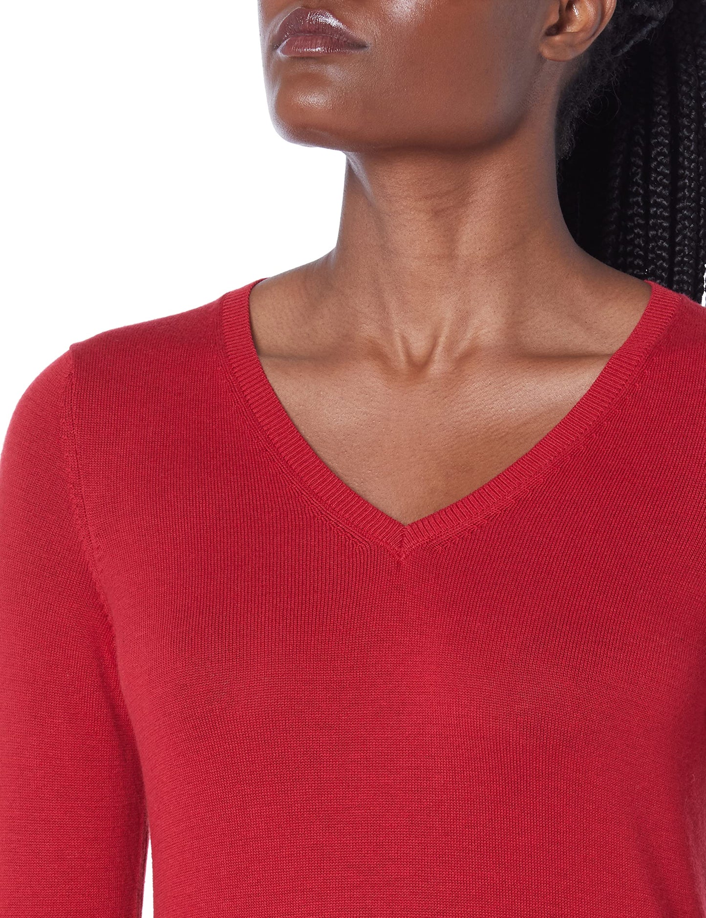 Amazon Essentials Women's Classic-Fit Lightweight Long-Sleeve V-Neck Sweater (Available in Plus Size), Red, X-Small