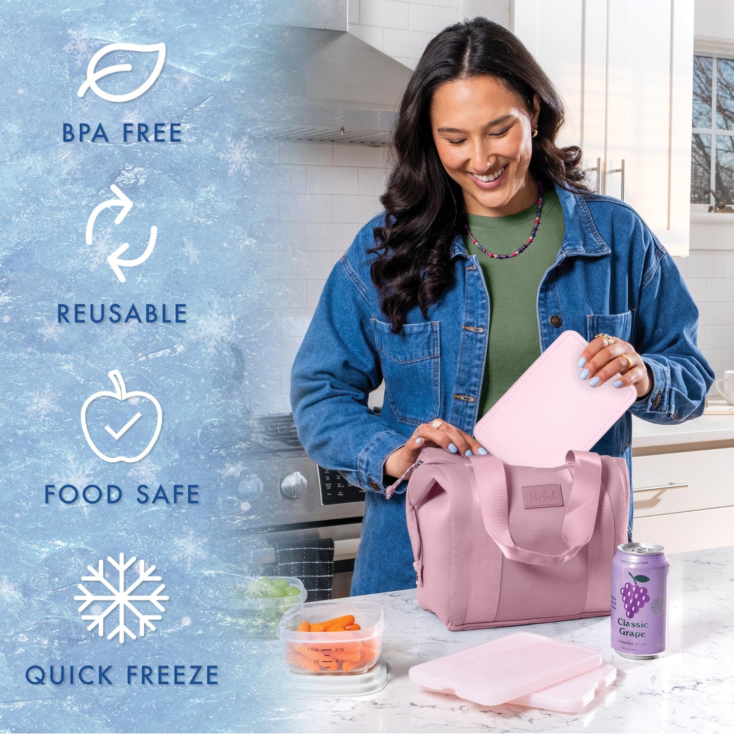 Cool Coolers by Fit & Fresh XL Slim Ice Packs, Quick Freeze Reusable Ice Packs for Lunch Boxes & Coolers, Long-Lasting, Space Saving Cooler Ice Packs, Light Pink, 4Pk