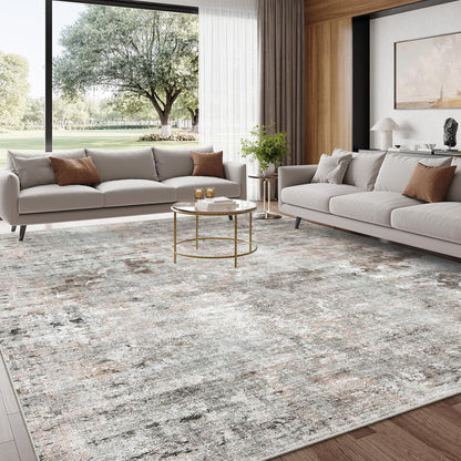 Soalmost Abstract Rug 8x10 Large Living Room Rugs Neutral Modern Washable Area Rugs for Bedroom Dining Room Non-Slip Stain Resistant Foldable Thin Rug Grey Pink