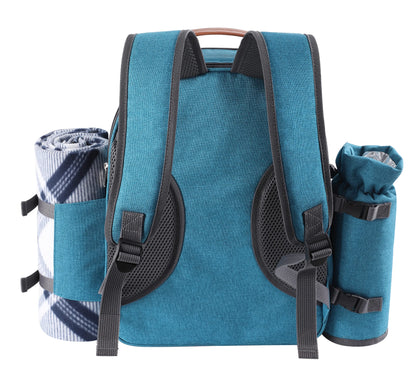 Apollo Walker Picnic Backpack Set for 2 Person with Cooler Compartment, Detachable Bottle/Wine Holder, Fleece Blanket, Plates and Cutlery Set (Teal)