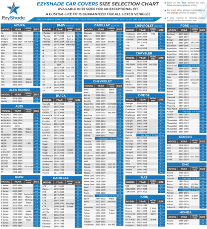 EzyShade 10-Layer Waterproof Sports Car Cover. See Vehicle Size-Chart for Accurate Fit. All Weather Outdoor Covers. Challenger Charger Monte Carlo. Sun Snow Rain. Black, Size C6 (See Size Chart)