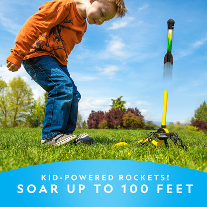 NATIONAL GEOGRAPHIC Air Rocket Toy – Ultimate LED Rocket Launcher for Kids, Stomp and Launch the Light Up, Air Powered, Foam Tipped Rockets up to 100 Feet