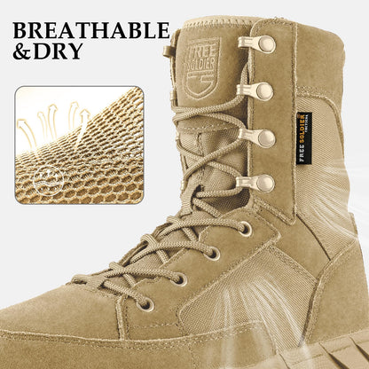 FREE SOLDIER Men's 8 Inch Tactical Side Zip Boots Military Army Work Boots Lightweight Combat Boot for Motorcycle Boot(Tan 10.5)