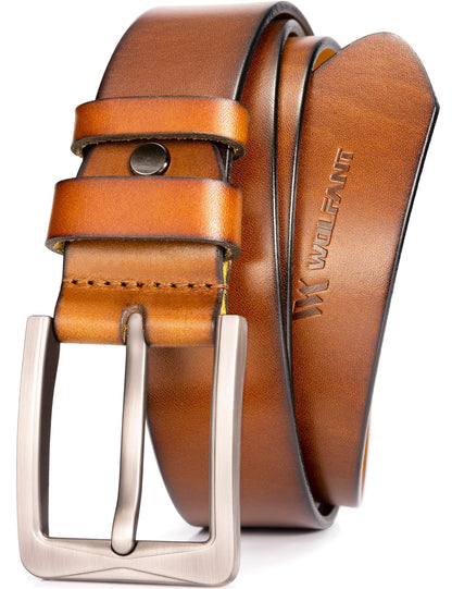 WOLFANT Full Grain Leather Belt,100% Italian Real Solid Leather