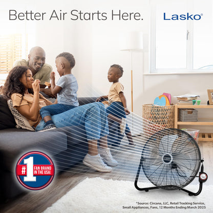 Lasko 20" Black High Velocity Wall Mount Fan with Pivoting Head - 3 Speeds, Ideal Wall Mount Fan or Floor Fans for Home, Garage, Attic, 2264QM