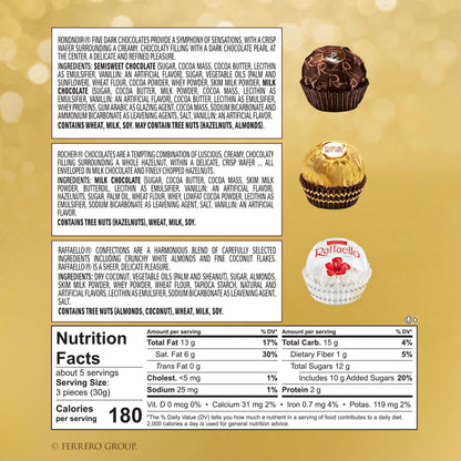 Ferrero Rocher, 16 Count, Premium Gourmet Assorted Hazelnut Milk Chocolate, Dark Chocolate and Coconut Chocolates, Chocolate Gift Box, 6.1 oz