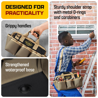 The Ryker Heavy Duty Tool Bags for Men/Women. 14 Inch Small Wide Mouth Mechanic/plumber/Contractor/Electrician Tool Bag Organizer 22Pockets Soft Portable Tools Bags Organizer Toolbag for plumbing