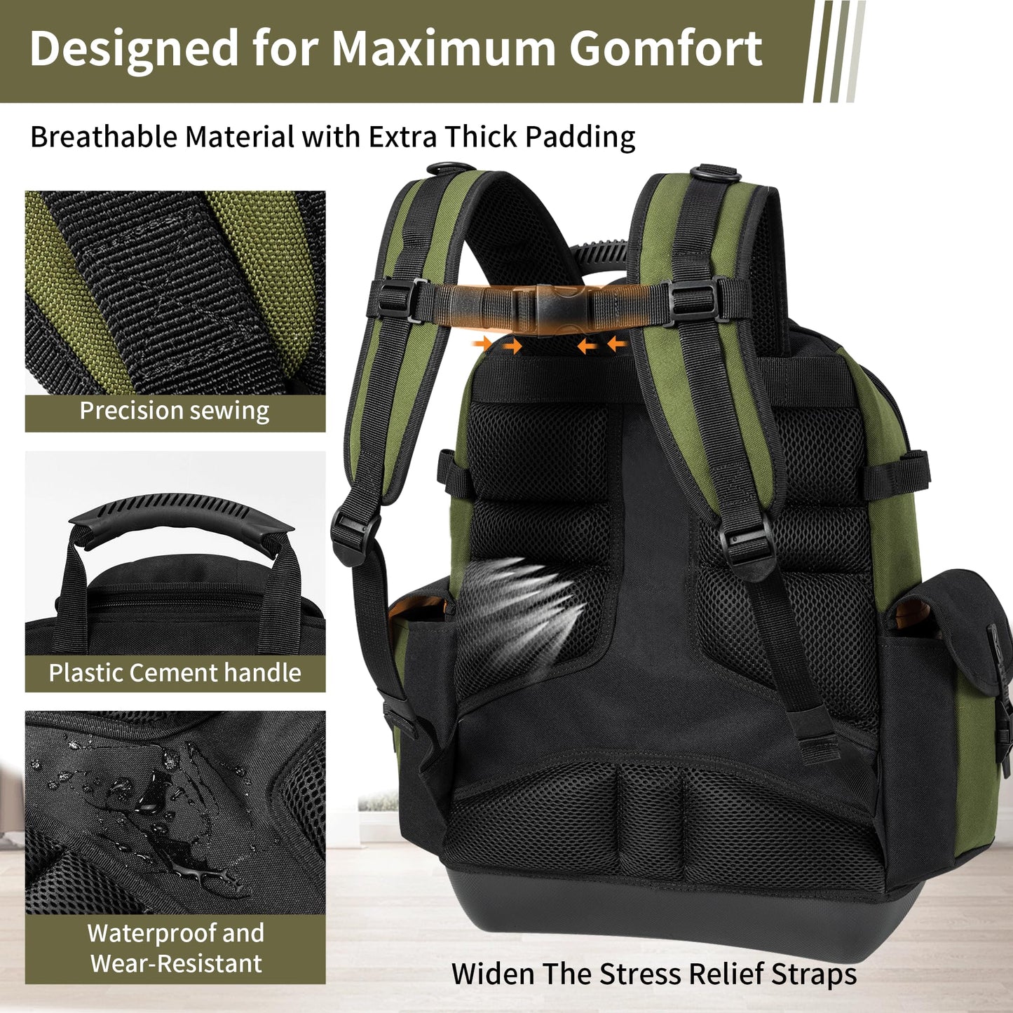 BLISSWILL Tool Bag Backpack for men,Heavy Duty Tool Backpack Bag with Waterproof Molded Base，62 Pockets/40 Loops Heavy Duty Tools Organizer Bags/Electrician/Industrial/Construction Work Backpack