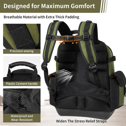 BLISSWILL Tool Bag Backpack for men,Heavy Duty Tool Backpack Bag with Waterproof Molded Base，62 Pockets/40 Loops Heavy Duty Tools Organizer Bags/Electrician/Industrial/Construction Work Backpack
