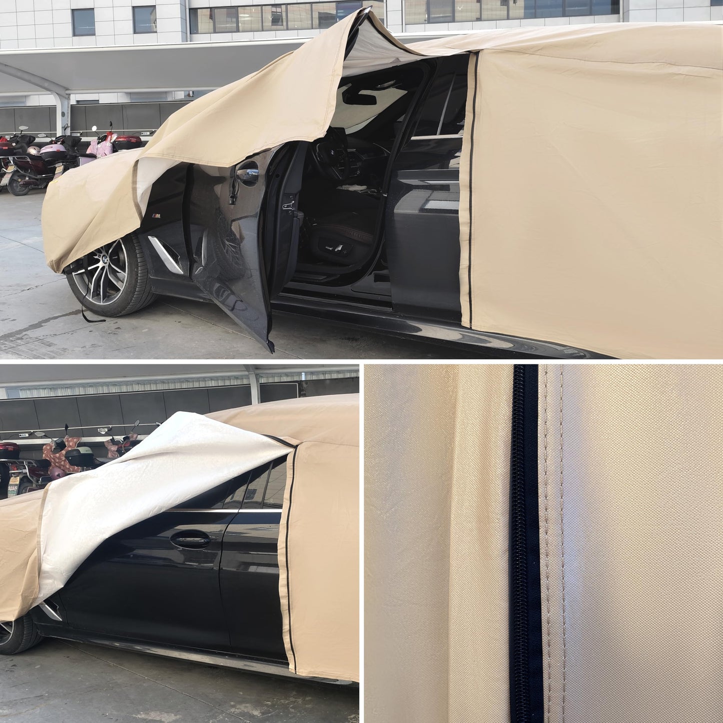 JURMON Heavy Duty Outdoor Car Cover Custom Fit for Tesla Model 3, Windproof All Weather Waterproof Sun Rain UV Dust Snow Protection Outdoor Car Covers