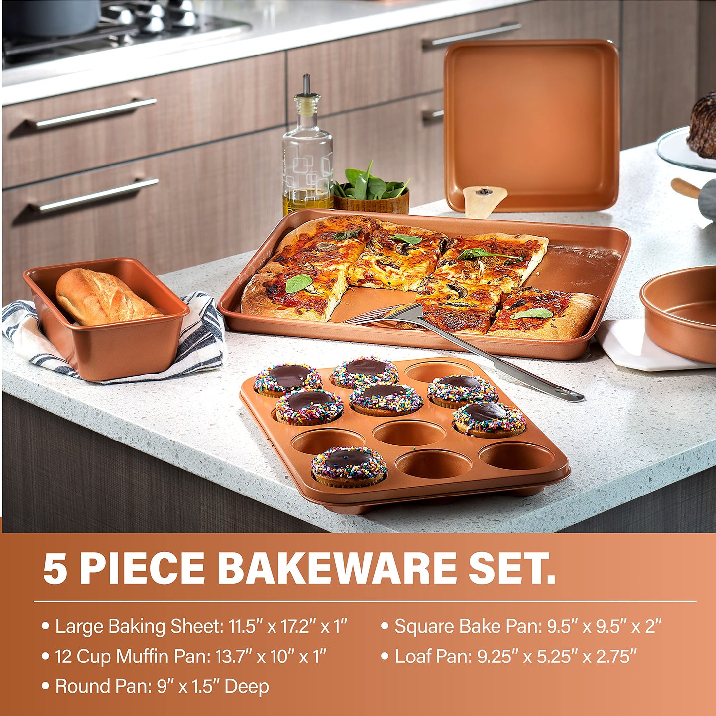 Gotham Steel Hammered Copper Collection – 20 Piece Premium Pots and Pans Set Nonstick Ceramic Cookware + Bakeware Set for Kitchen, Induction/Dishwasher/Oven Safe, Healthy and Non Toxic