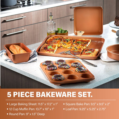 Gotham Steel Hammered Copper Collection – 20 Piece Premium Pots and Pans Set Nonstick Ceramic Cookware + Bakeware Set for Kitchen, Induction/Dishwasher/Oven Safe, Healthy and Non Toxic